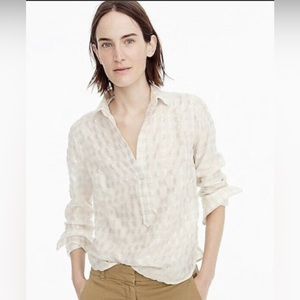J.Crew Popover Voile Shirt Metallic Cotton Gold/Silver/Ivory Size 6 Style H4114.